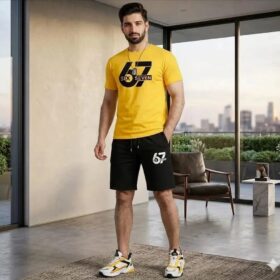 Men Printed Track Suit Yellow Black